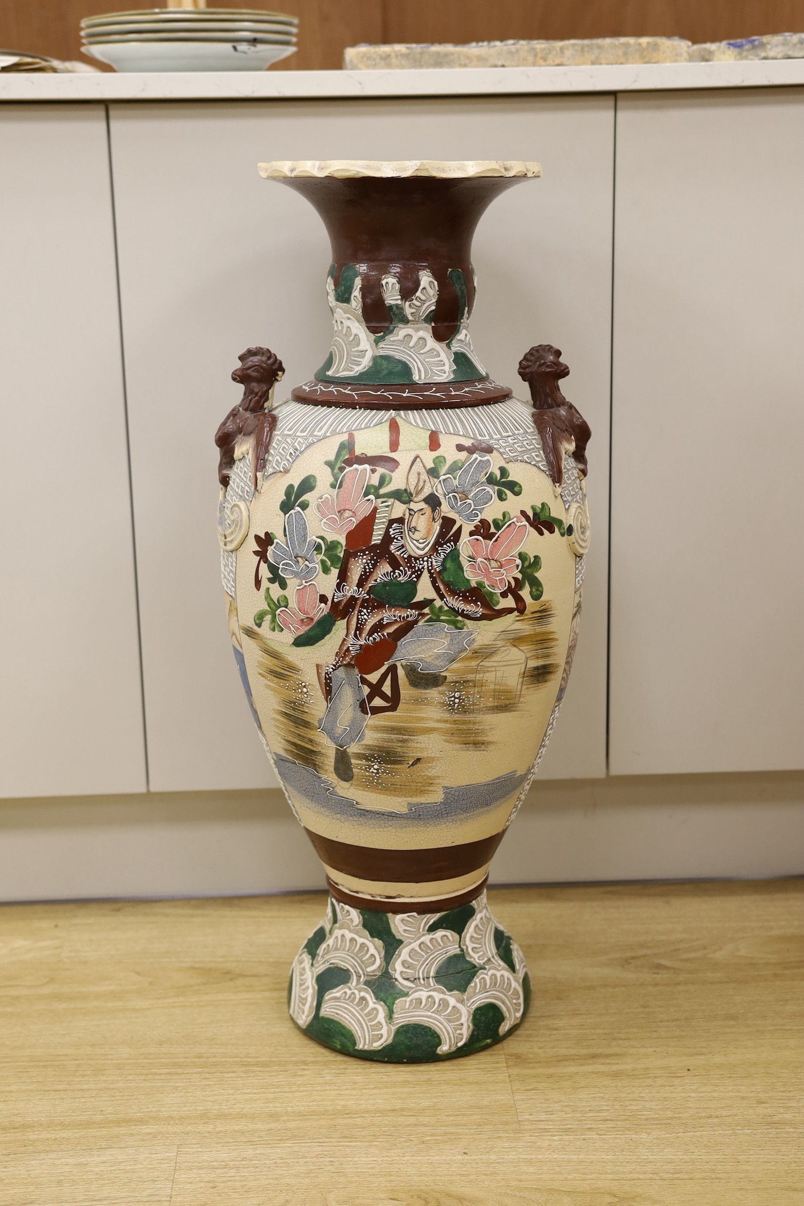 A massive Japanese Satsuma pottery vase, 81cm